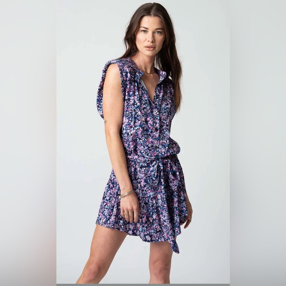 Stillwater Strong Shoulder Mini Dress Blue Combo Floral Size Small